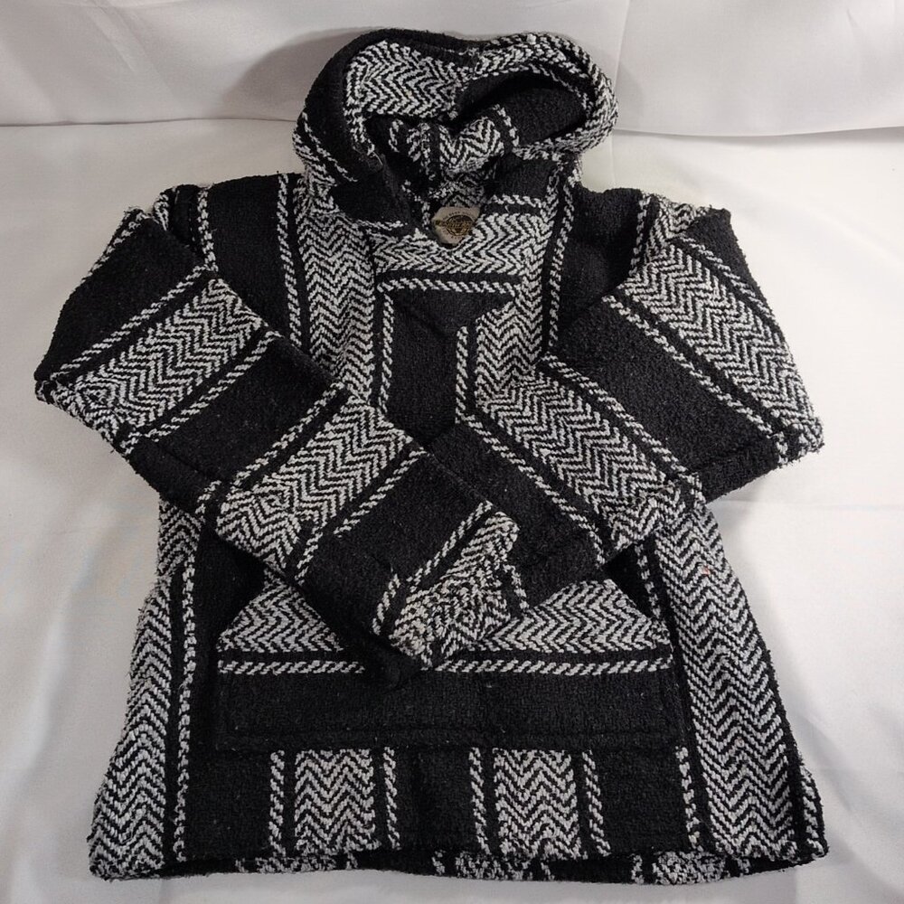Earth Ragz Hoodie Black White S Drug Rug Hippie Sweatshirt Mexico Vintage Knit
